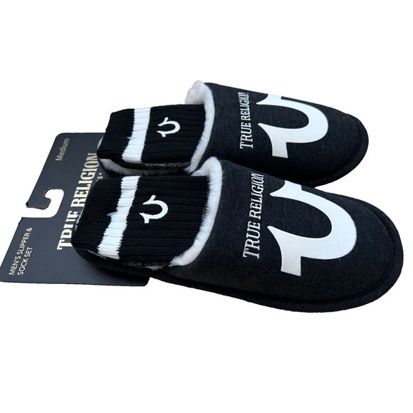 True Religion Horseshoe House Slippers & Sock Set Black ( M ) - Picture 2 of 2